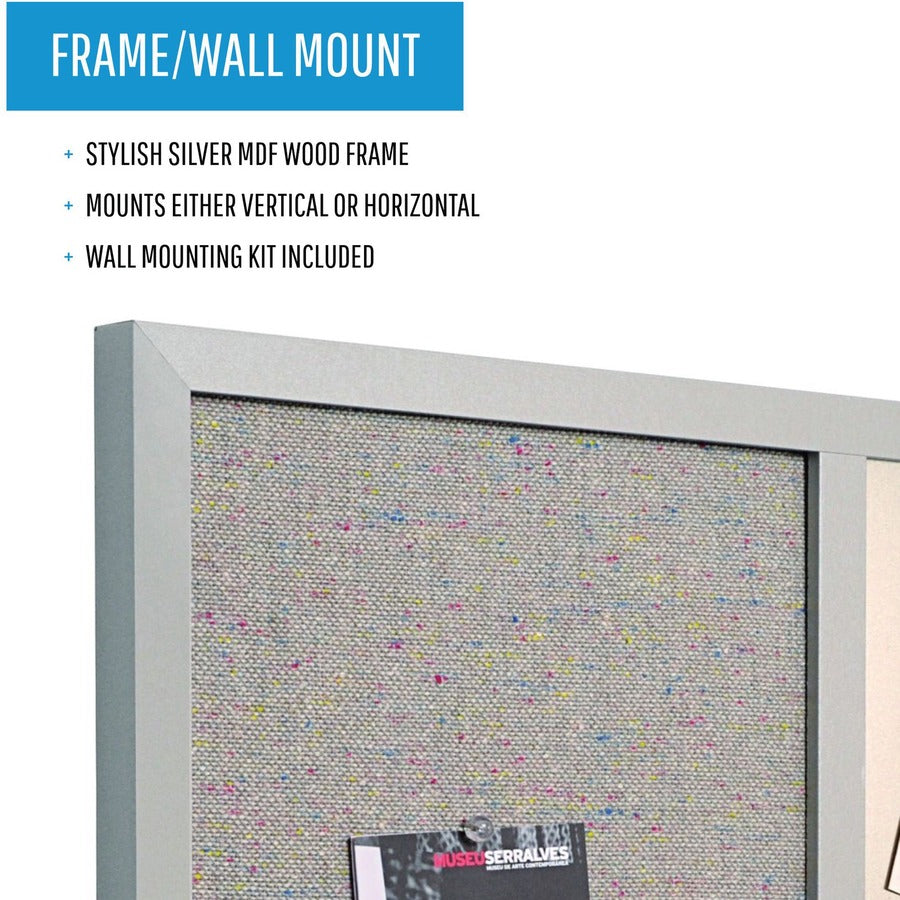 MasterVision MV Fabric/Dry-erase Bulletin Board - 18" Board Height x 24" Board Width - Gray Fabric, White Surface - Lightweight, Mounting System, Magnetic - Gray Wood Frame - 1 Each