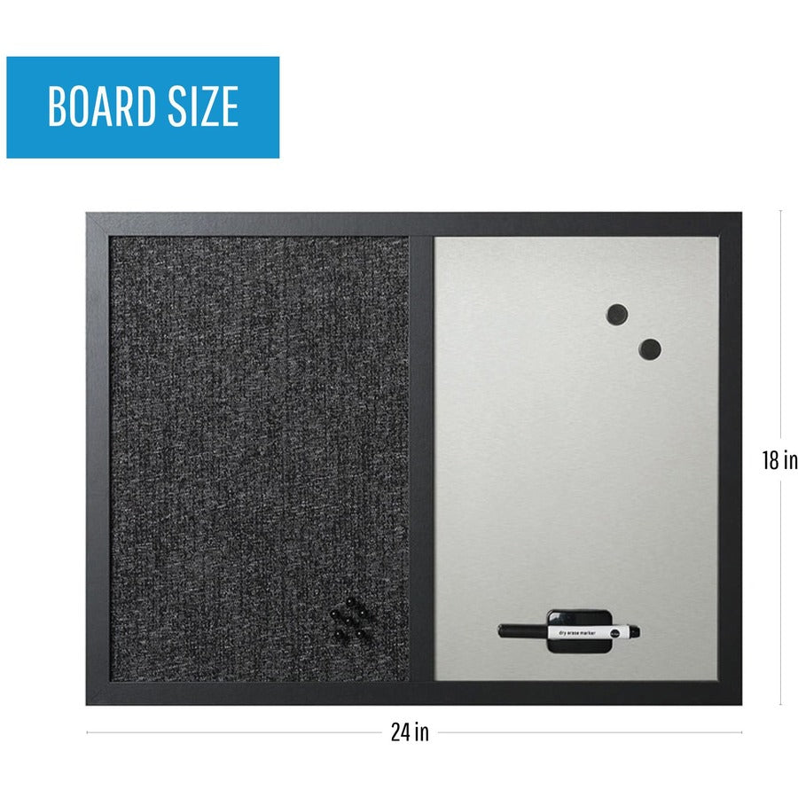 MasterVision Dry-Erase Combo Board: 18x24 Felt/Magnetic - Black MDF Frame - Boards