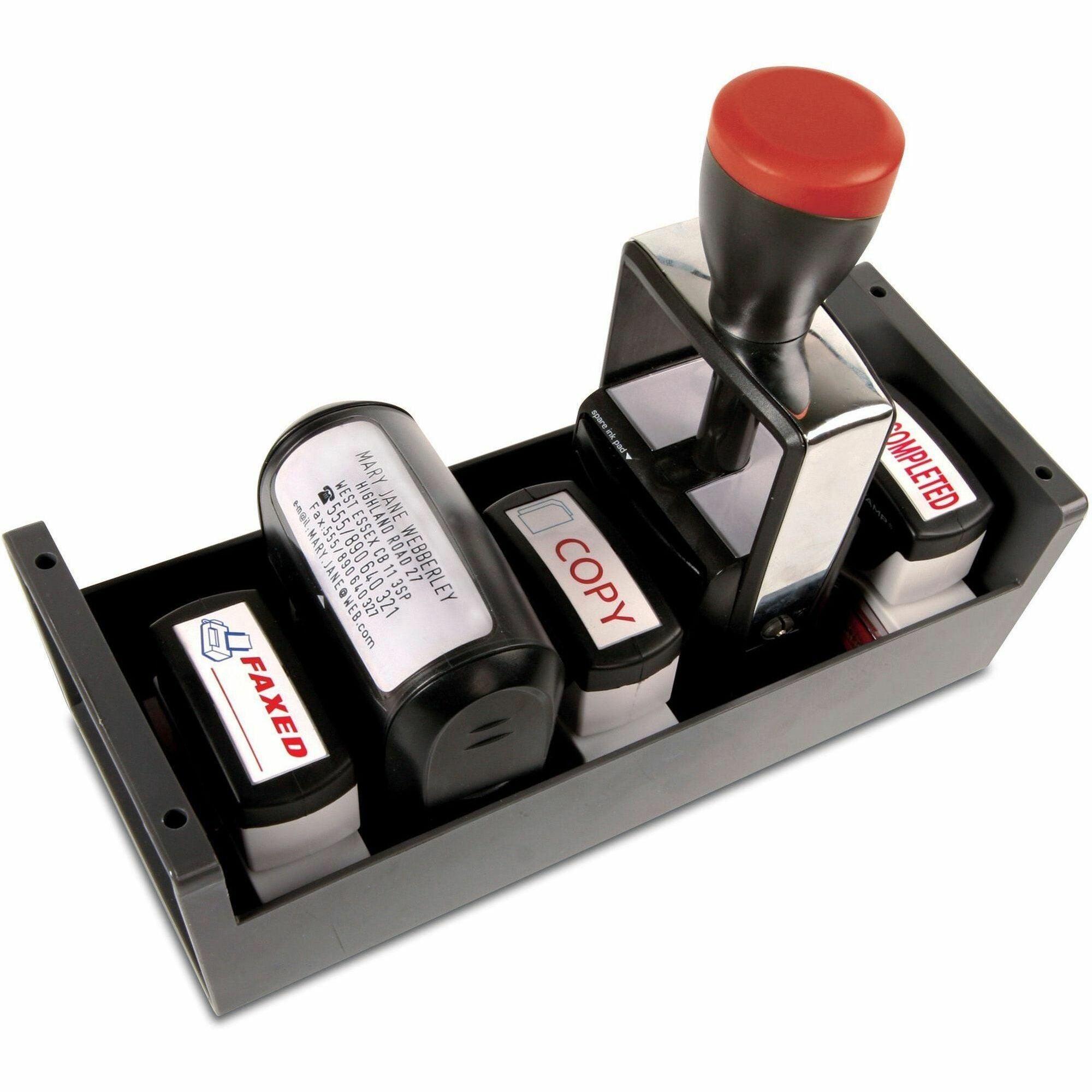 COSCO Standard Stamp/Dater Storage Tray - 6 x Stamp - 3" Height x 3.62" Width x 8.87" Depth - Desktop - Lightweight, Durable - Gray - Plastic - 1 Each