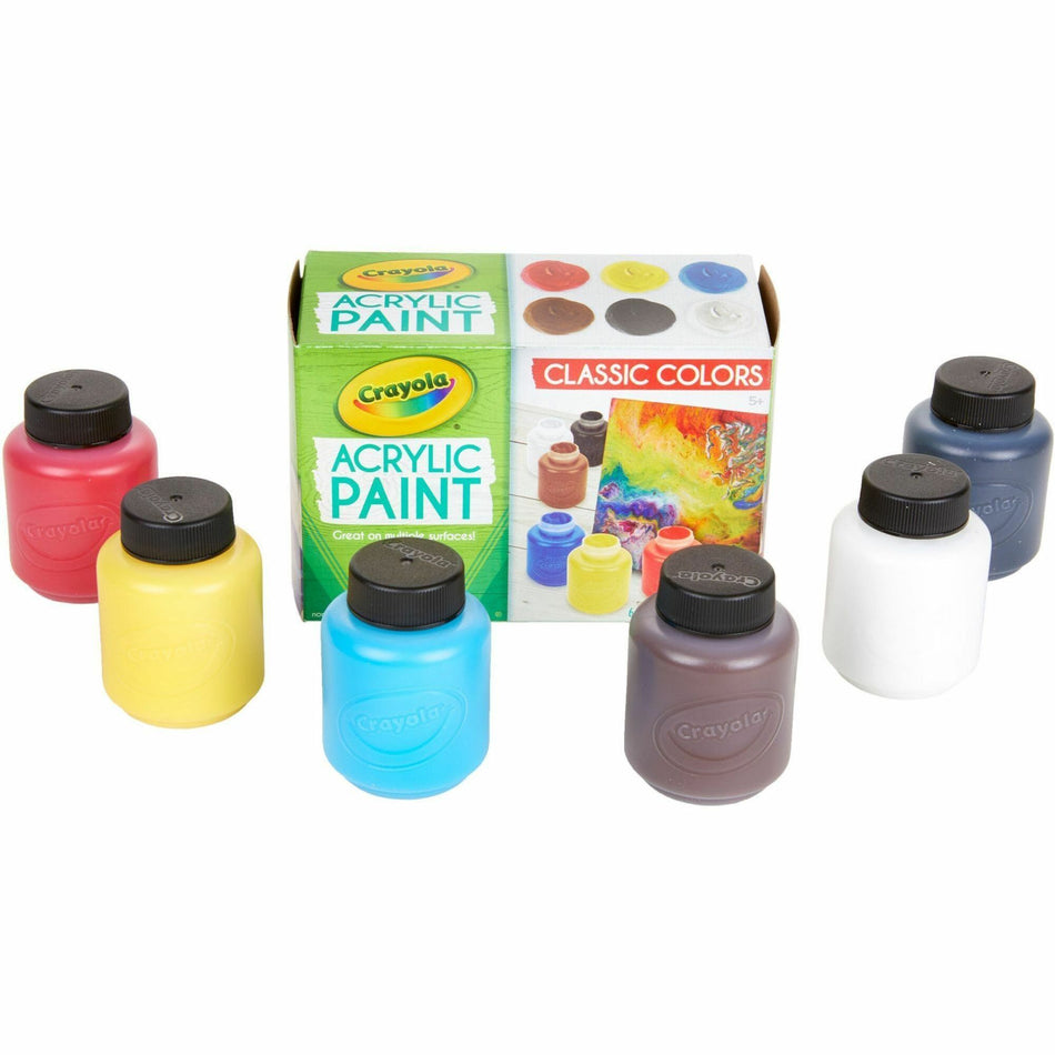 Crayola 6-color Acrylic Paint Set - 6 Color(s) - Deep Red, Brilliant Yellow, Burnt Umber, Ivory Black, Titanium White, Brilliant Blue - 2 oz - 6 / Set