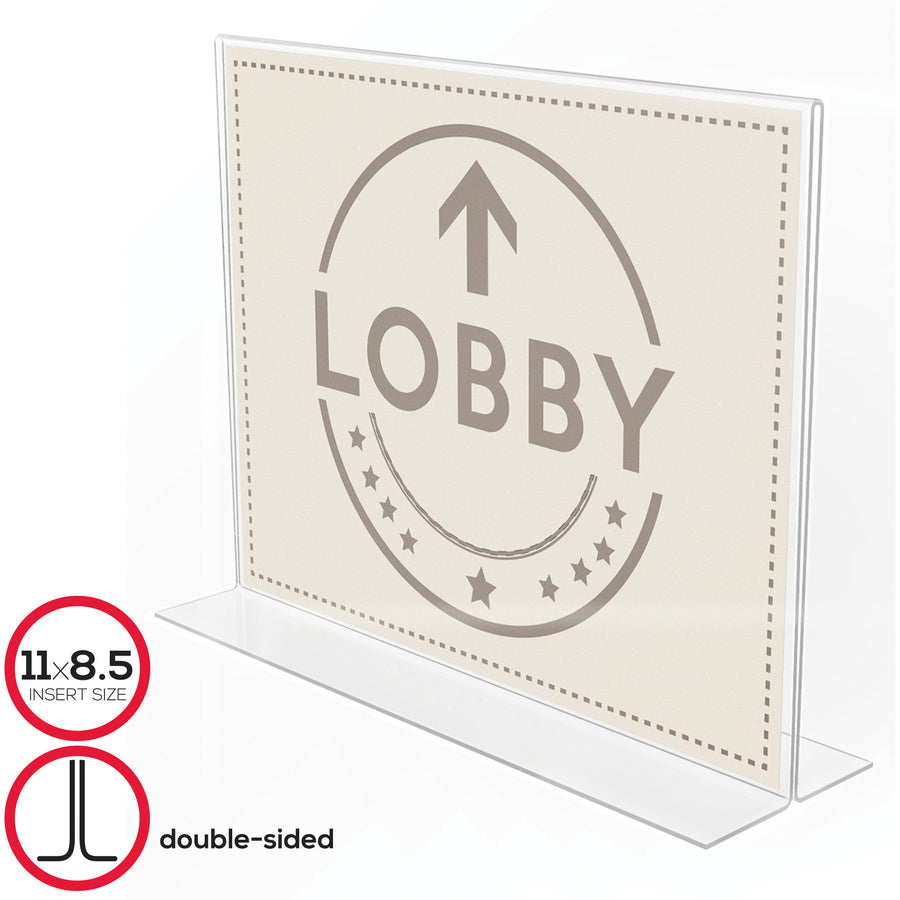 Deflecto Anti-Glare Double-sided Sign Holder - Landscape - 8.7" Height x 11.1" Width x 3.3" Depth - Acrylic - Clear - Anti-glare, Scratch Resistant, Durable, Double-sided, Heavy Duty - 1 Each