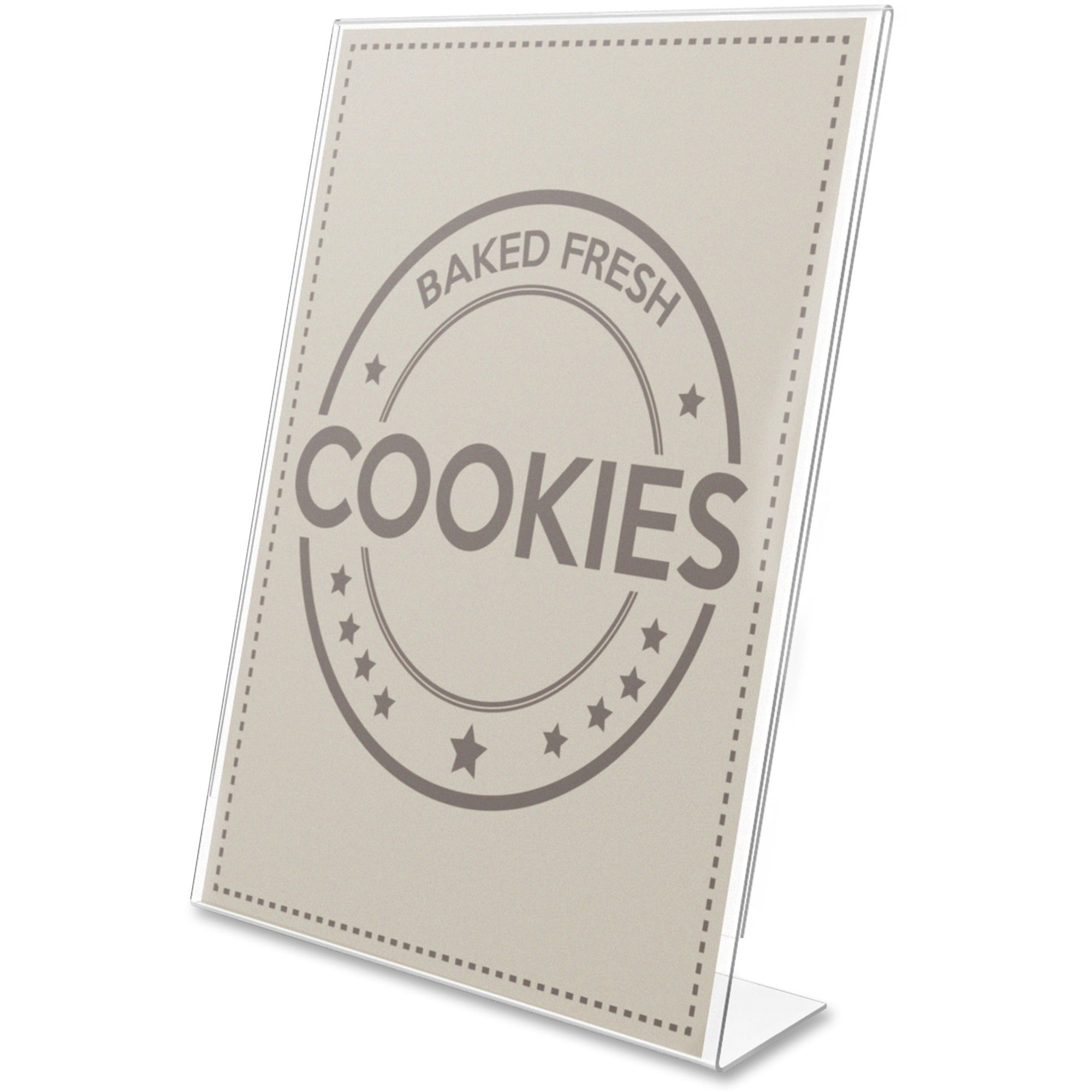 Deflecto Anti-Glare Slanted Sign Holder - Portrait - 11" Height x 8.5" Width x 2.5" Depth - Acrylic - Clear - Anti-glare, Scratch Resistant, Durable, Heavy Duty, Double-sided - 1 Each