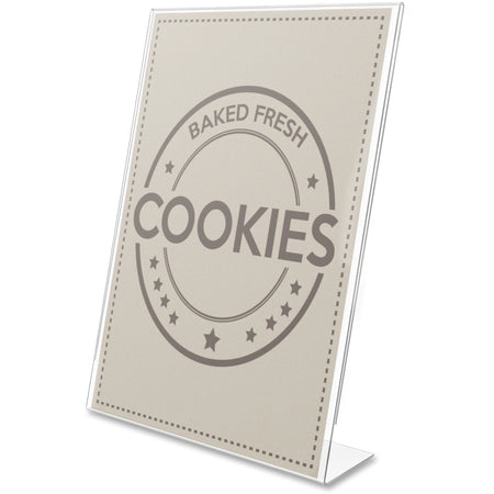 Deflecto Anti-Glare Slanted Sign Holder - Portrait - 11" Height x 8.5" Width x 2.5" Depth - Acrylic - Clear - Anti-glare, Scratch Resistant, Durable, Heavy Duty, Double-sided - 1 Each