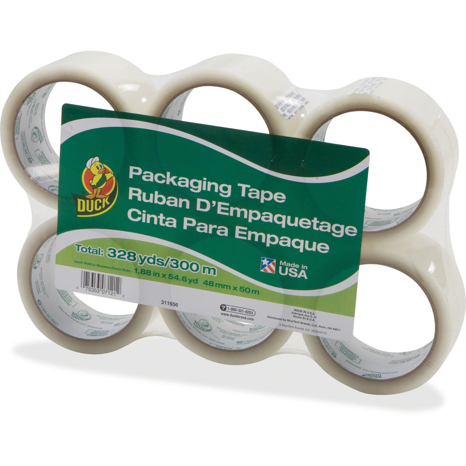 Duck Brand Standard-Grade Packing Tape - 54.60 yd Length x 1.88" Width x 1.9 mil Thickness - Clear - Acrylic Backing - Water Resistant - For Packing, Shipping - 6 / Pack
