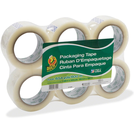 Duck Brand Standard-Grade Packing Tape - 109.30 yd Length x 1.88" Width x 1.9 mil Thickness - Clear - Acrylic Backing - Water Resistant - For Packing, Shipping - 6 / Pack