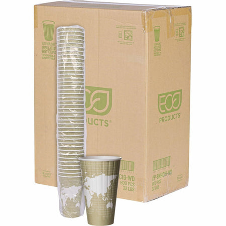 Eco-Products World Art Insulated Hot Beverage Cups - 16 oz - Tan - 600/Carton