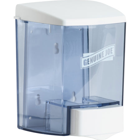Genuine Joe 30 oz Soap Dispenser - Manual - 30 fl oz Capacity - See-through Tank, Water Resistant, Soft Push - 1 Each