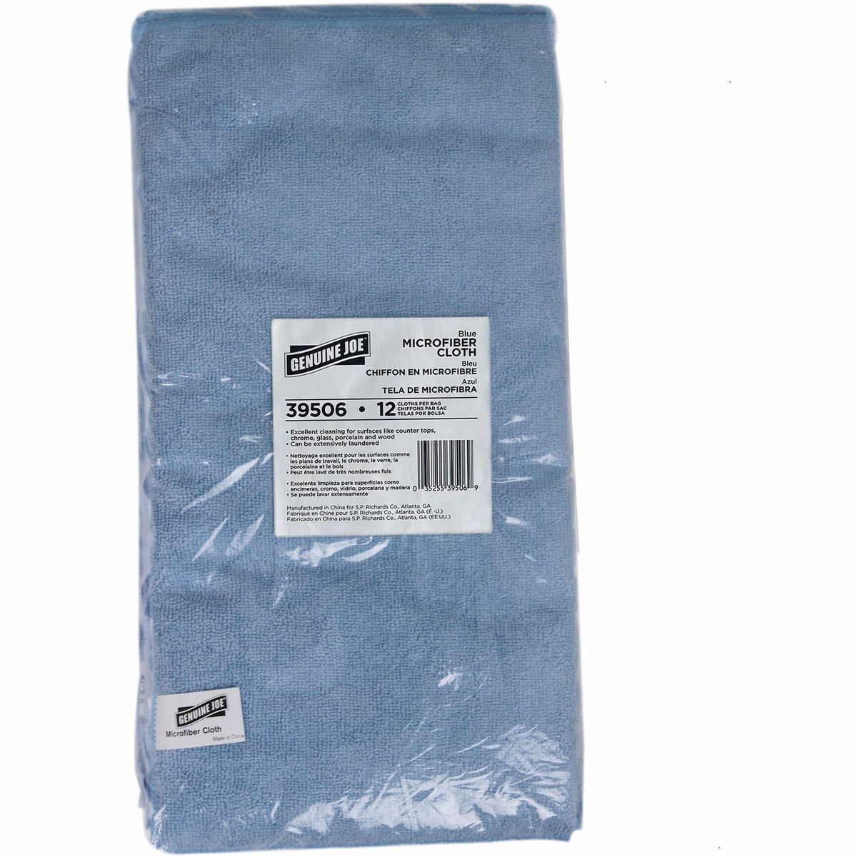 Genuine Joe General Purpose Microfiber Cloth - For Multipurpose - 16" Length x 16" Width - 12 / Bag - Chemical Resistant, Oil-free, Lint-free, Non-scratching - Blue