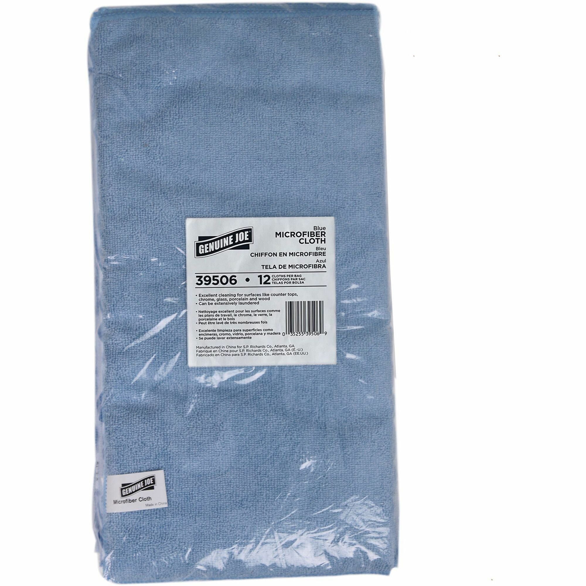 Genuine Joe General Purpose Microfiber Cloth - For Multipurpose - 16" Length x 16" Width - 12 / Bag - Chemical Resistant, Oil-free, Lint-free, Non-scratching - Blue
