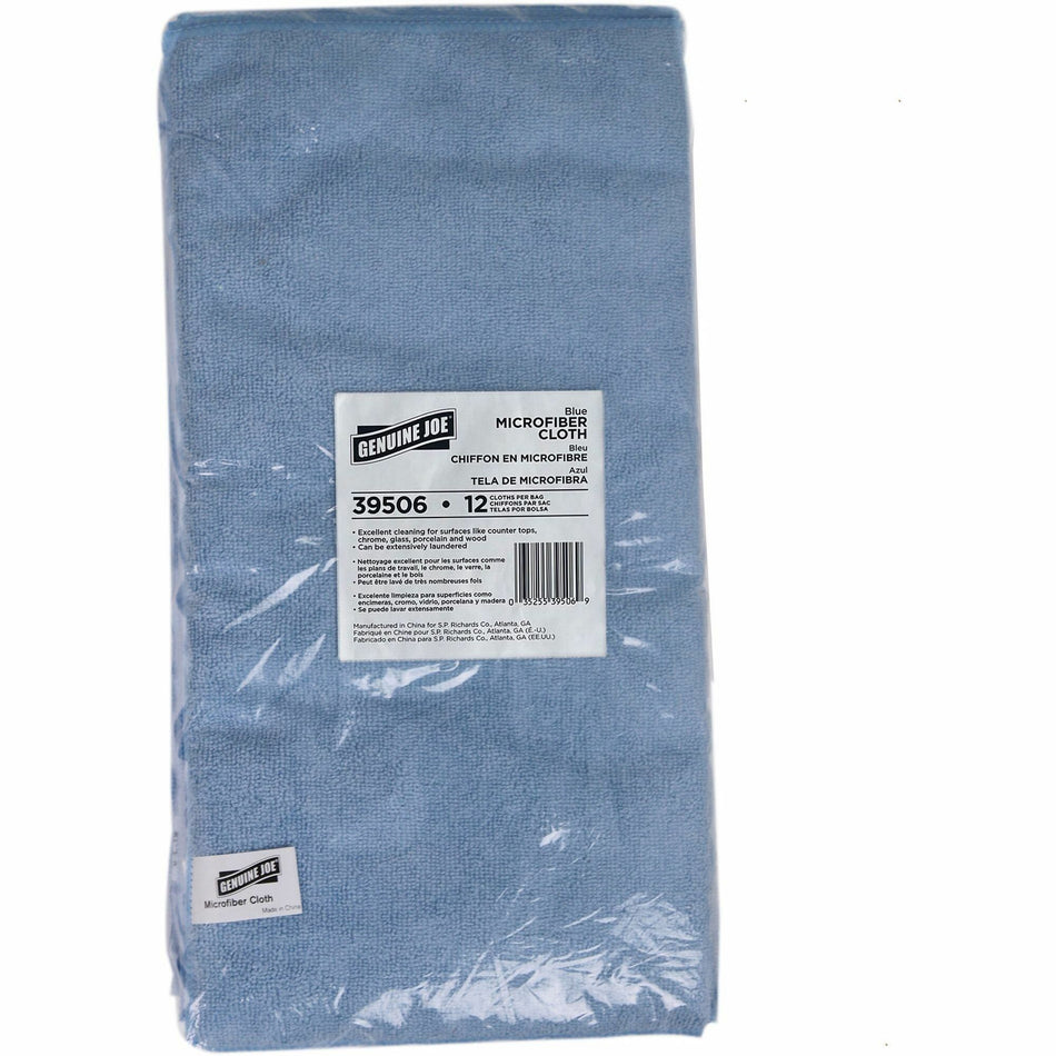 Genuine Joe General Purpose Microfiber Cloth - For Multipurpose - 16" Length x 16" Width - 12 / Bag - Chemical Resistant, Oil-free, Lint-free, Non-scratching - Blue