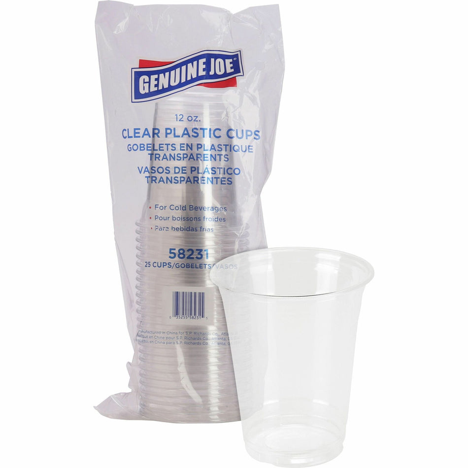 Genuine Joe 12 oz Clear Plastic Cups - 12 fl oz - Clear - Plastic - Cold Drink, Beverage - 25 / Pack