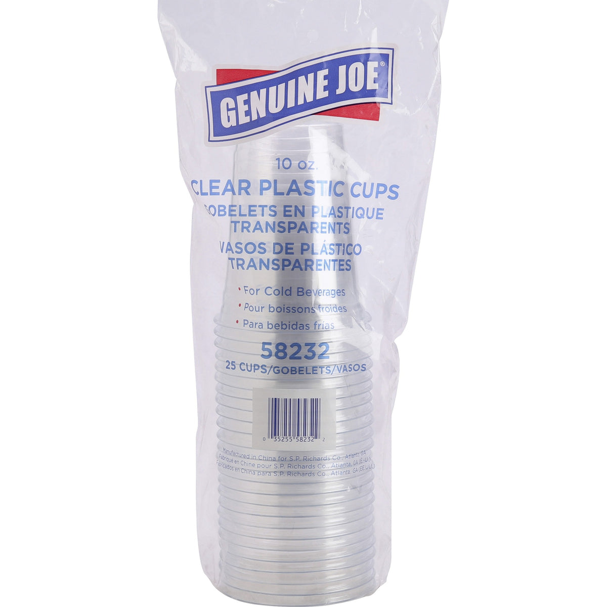 Genuine Joe Clear Plastic Cups - 10 oz - Cold Drink - 25 Pack