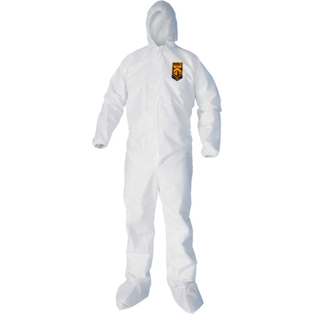Kleenguard A40 Coveralls - Zipper Front, Elastic Wrists, Ankles, Hood & Boots - Extra Large - Liquid, Flying Particle Protection - White - Hood, Zipper Front, Elastic Wrist, Elastic Ankle, Breathable, Low Linting - 25 / Carton