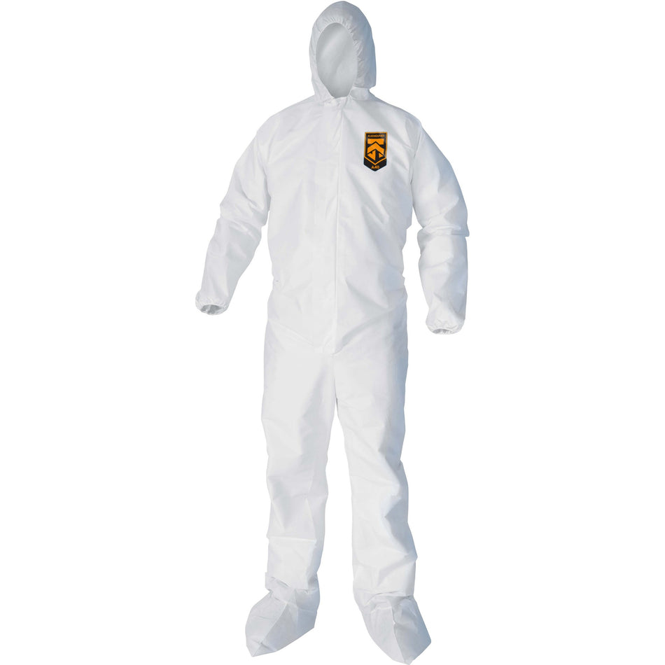 Kleenguard A40 Coveralls - Zipper Front, Elastic Wrists, Ankles, Hood & Boots - 2-Xtra Large - Liquid, Flying Particle Protection - White - Hood, Zipper Front, Elastic Wrist, Elastic Ankle, Breathable, Low Linting - 25 / Carton