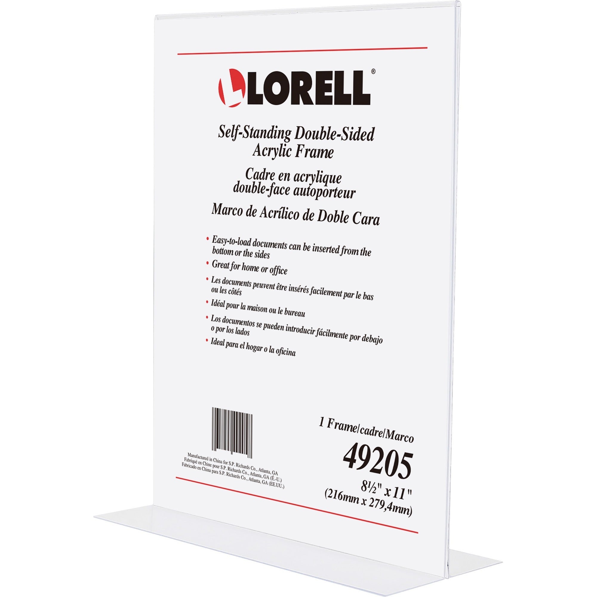 Lorell Double-sided Frame - 8.50" Holding Width x 11" Holding Height - Rectangular Shape - Double Sided - Countertop - Acrylic - 1 Each