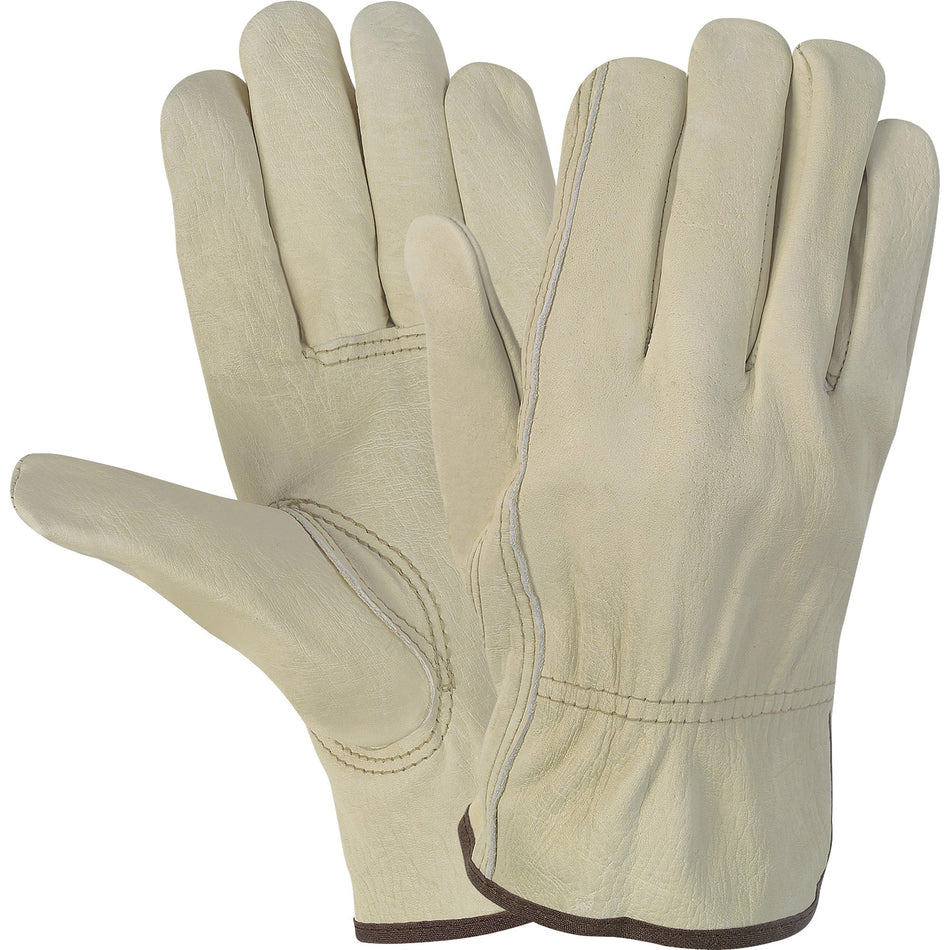 MCR Safety Durable Cowhide Leather Work Gloves - Medium Size - Cream - Durable, Comfortable, Flexible - For Construction - 2 / Pair