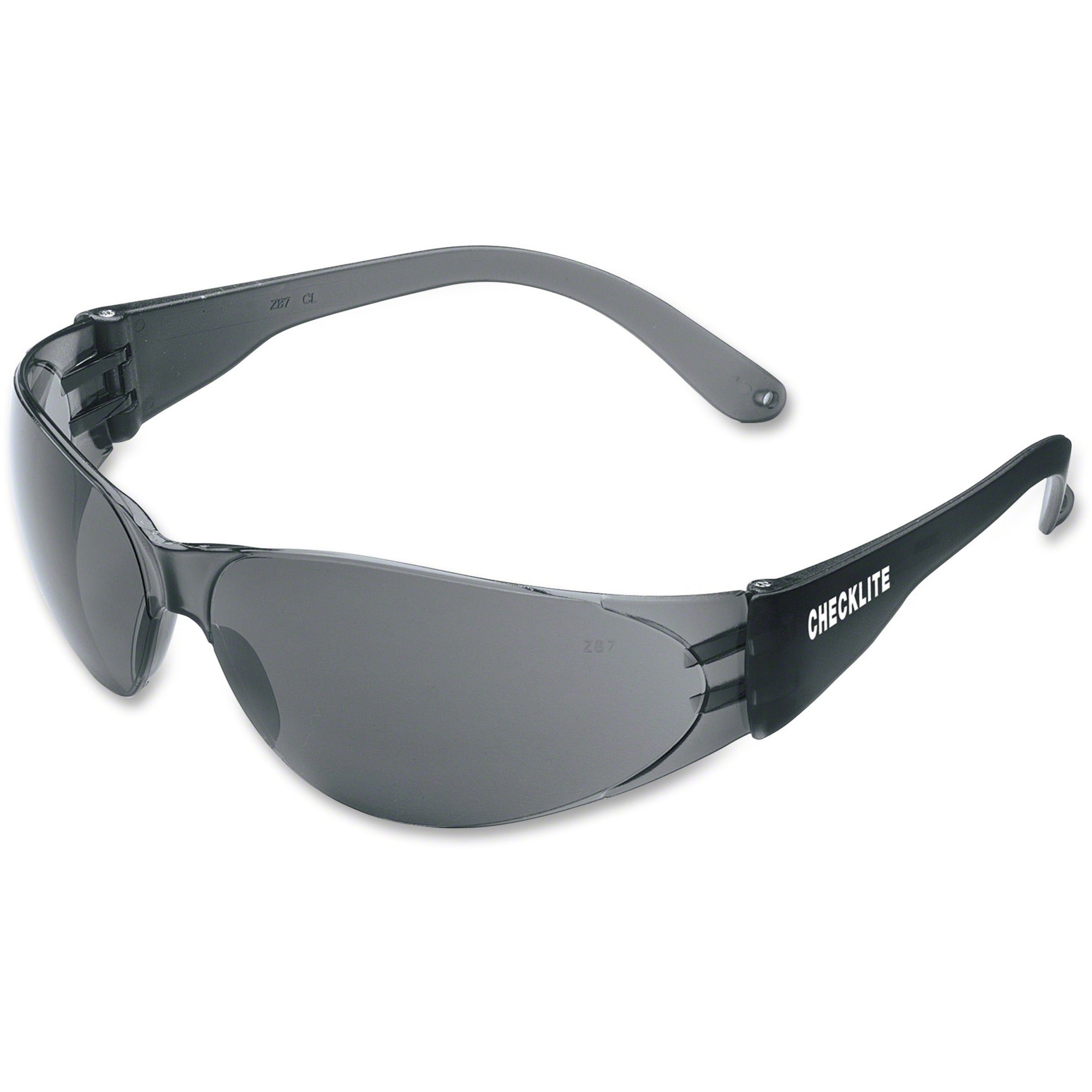Crews Checklite Gray Lens Safety Glasses - Ultraviolet Protection - Gray Lens - Comfortable, Scratch Resistant, Lightweight, Adjustable Temple - 1 Each