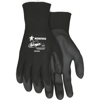 MCR Safety Ninja HPT Nylon Gloves - Small Size - Black - Anti-bacterial - Landscape & Material Handling - 2/Pack - Work