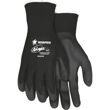 MCR Safety Ninja HPT Nylon Safety Gloves - Small Size - Black - Anti-bacterial - For Landscape, Material Handling - 2 / Pair
