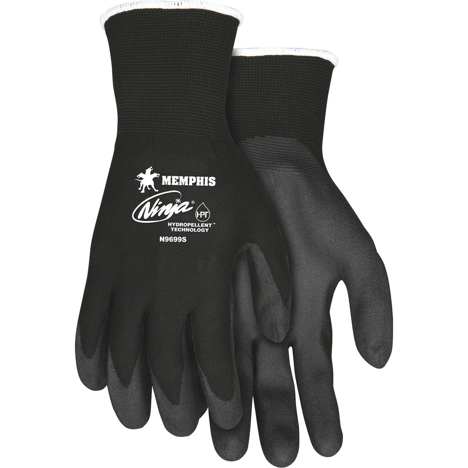 MCR Safety Ninja HPT Nylon Safety Gloves - Small Size - Black - Anti-bacterial - For Landscape, Material Handling - 2 / Pair