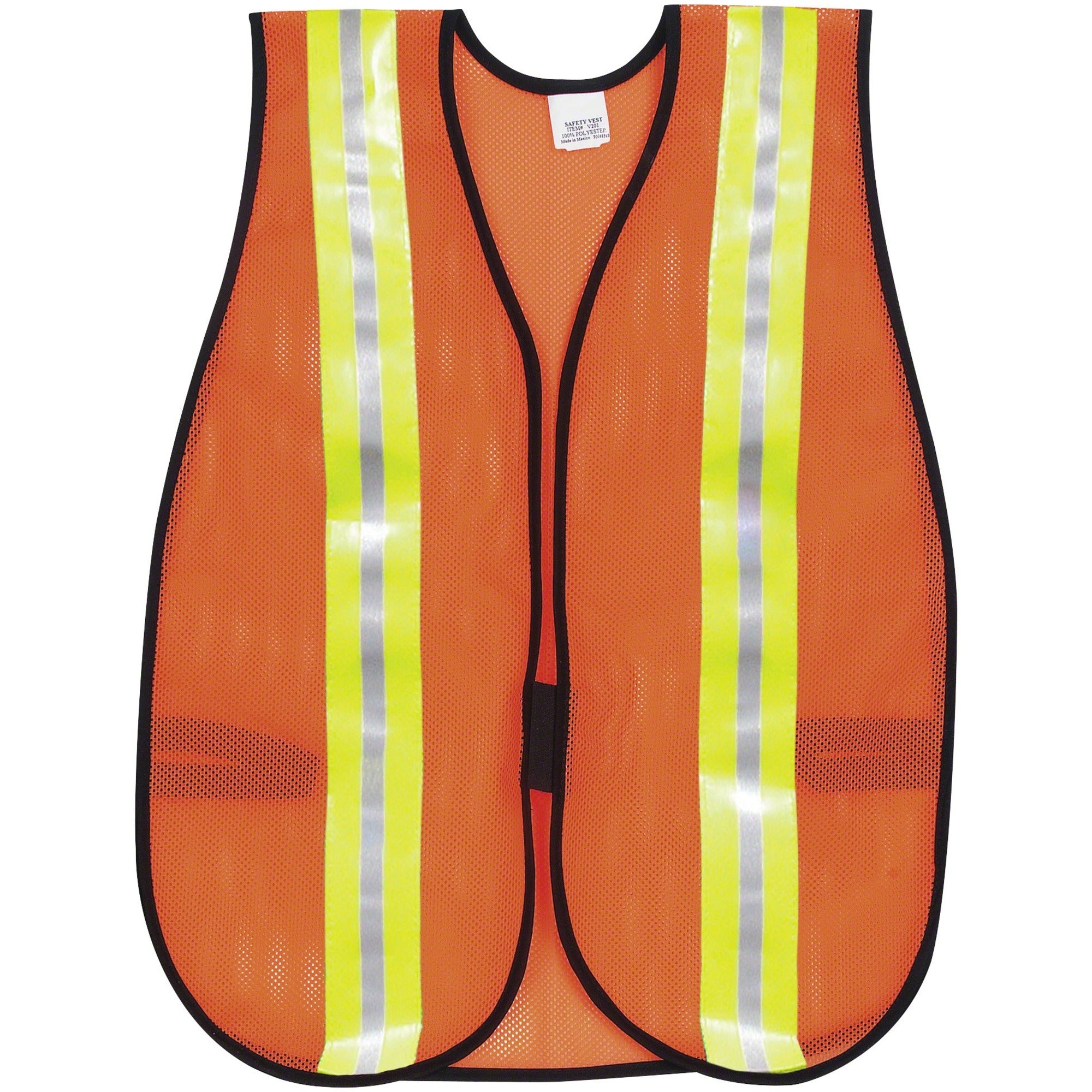 Crews Reflective Fluorescent Safety Vest - Visibility Protection - Polyester, Fabric - Orange - Elastic Strap, Hook & Loop, Comfortable, Washable, Lightweight, Reflective Strip, Reflective Front & Back - 1 Each