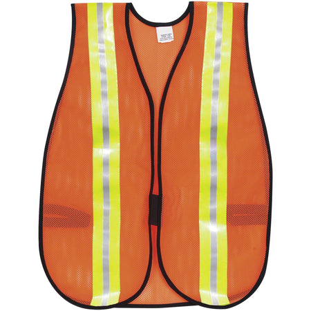 Crews Reflective Fluorescent Safety Vest - Visibility Protection - Polyester, Fabric - Orange - Elastic Strap, Hook & Loop, Comfortable, Washable, Lightweight, Reflective Strip, Reflective Front & Back - 1 Each
