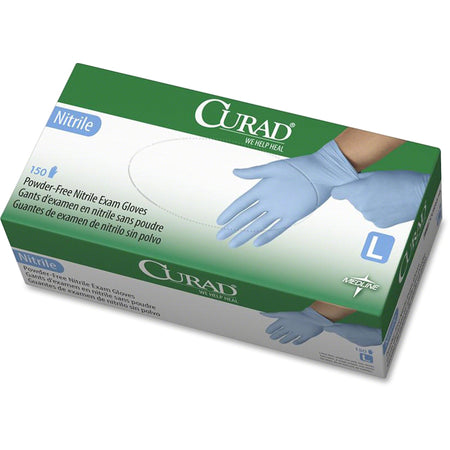 Curad Powder-free Nitrile Disposable Exam Gloves - 9.50" Glove Length - Large Size - Full-Textured Design - Blue - Latex-free, Non-sterile, Chemical Resistant - For Medical - 150 / Box