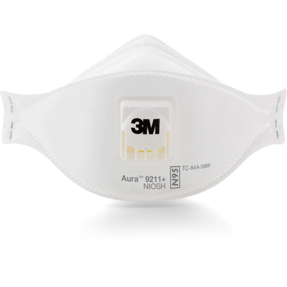 3M Aura Particulate Respirator - Particulate, Dust, Fog Protection - White - Comfortable, Adjustable Nose Clip, Disposable, Lightweight, Exhalation Valve, Collapse Resistant - 10 / Box