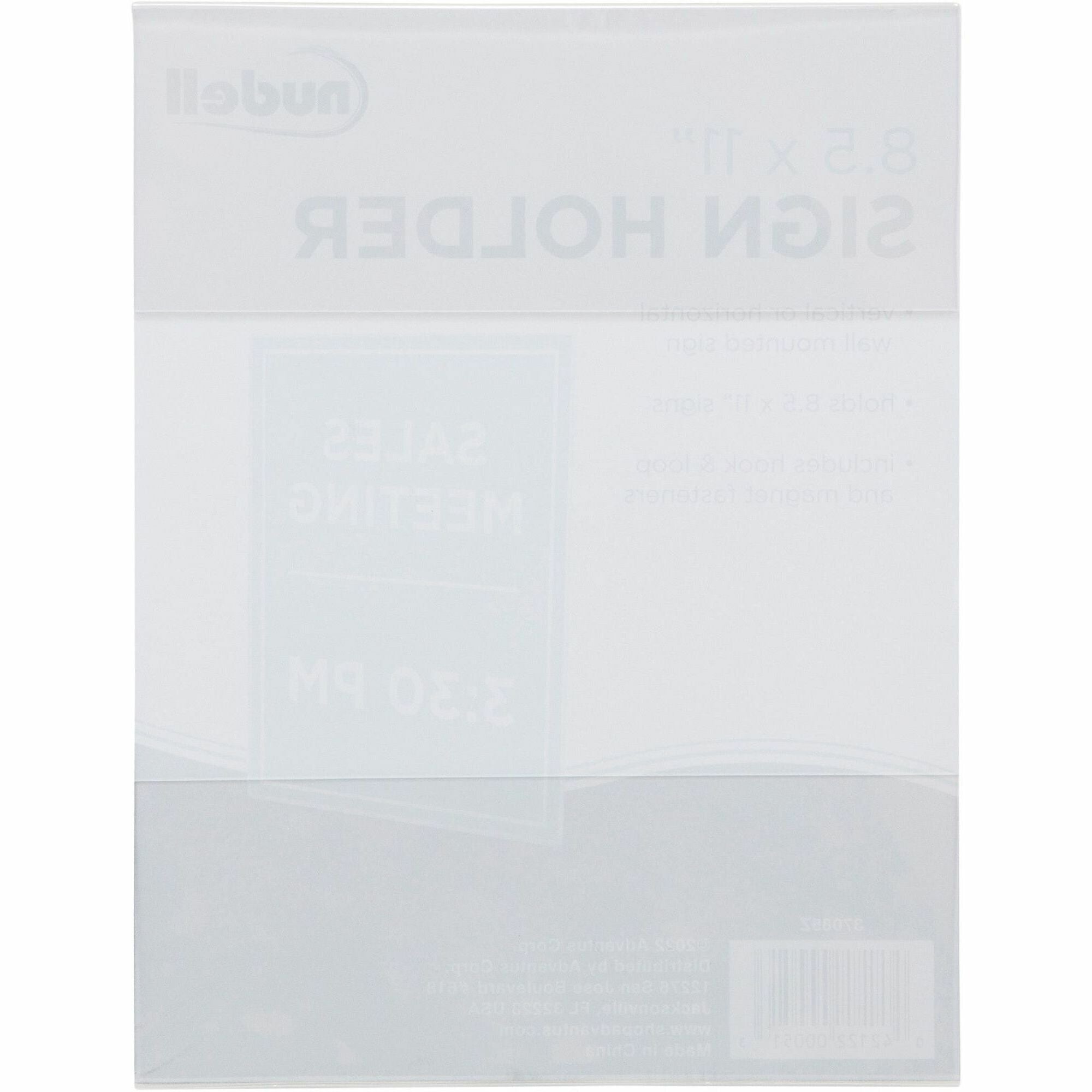 Golite nu-dell Cubicle Sign Holder - 8.5" Width x 11" Height - Rectangular Shape - Wall Mountable, Cubicle-mountable - Hook & Loop Fastener Closure - Photo, Award, Locker, File Cabinet - Acrylic - Clear - 1 Each