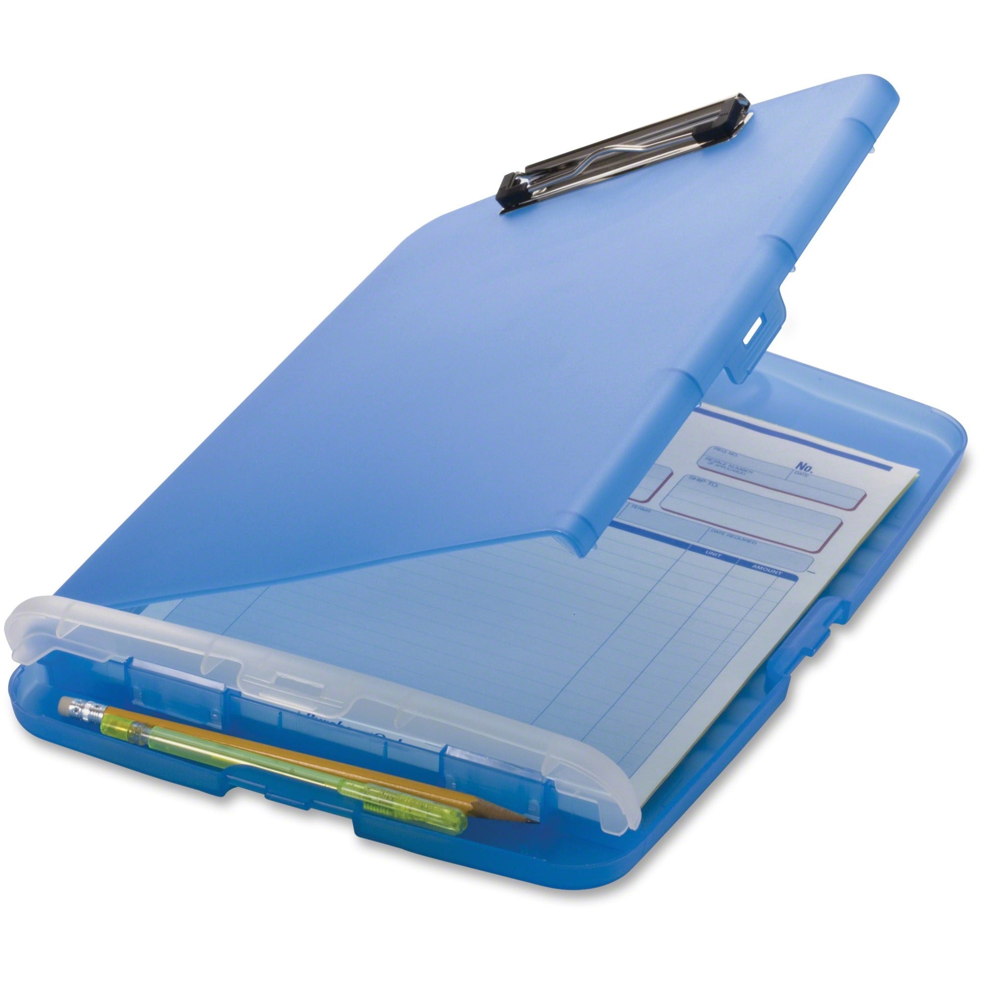 Officemate Slim Clipboard Storage Box - 1" Clip Capacity - 8 1/2" x 11" Sheet Size - Blue - 1 Each