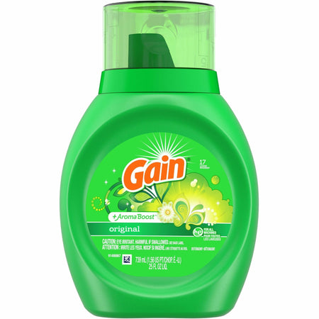 Gain Liquid Laundry Detergent - For Clothing, Laundry - 25 fl oz (0.8 quart) - Original Scent - Recommended For: Dirt Remover - Green - 6 / Carton