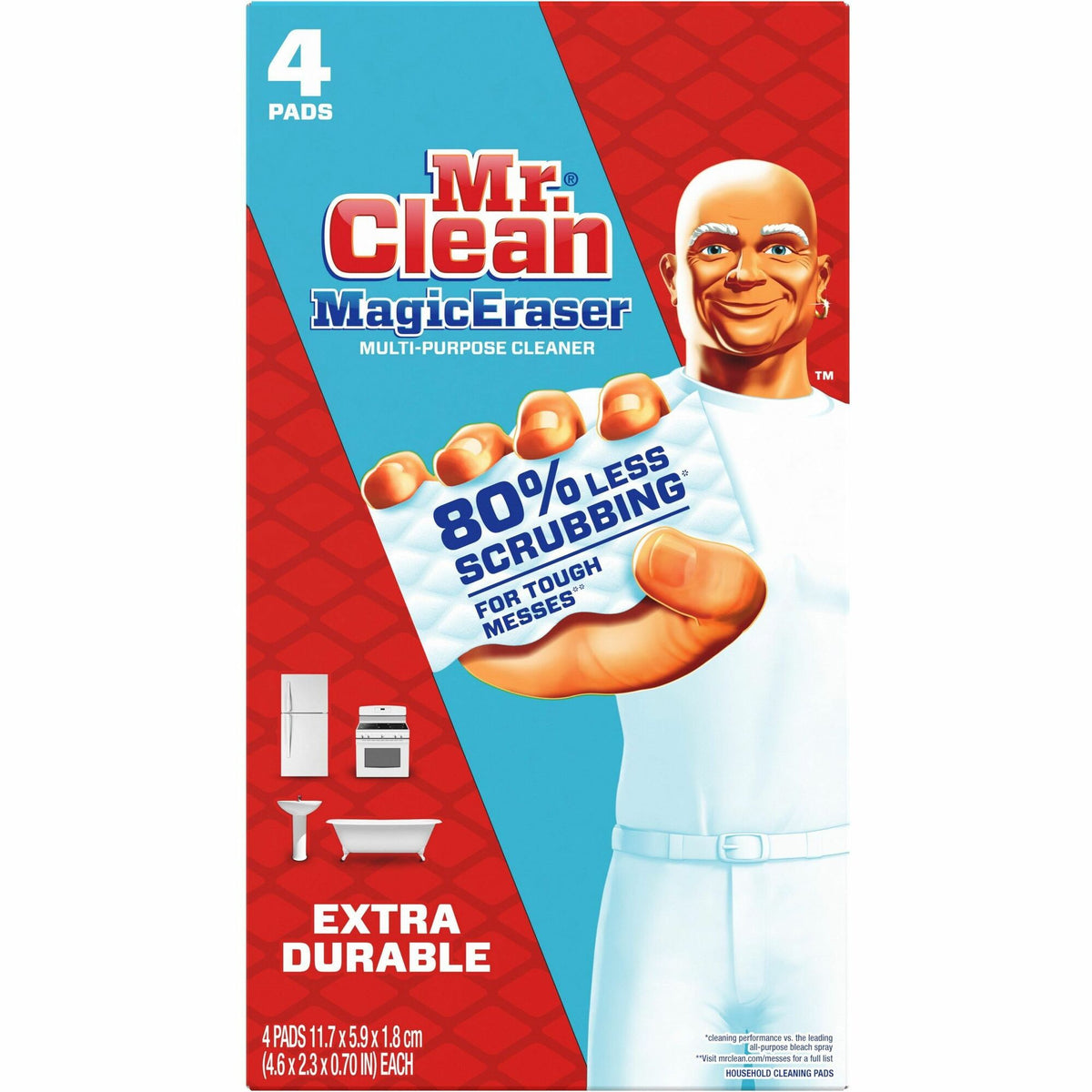 Mr. Clean Magic Eraser Extra Durable Pads - For Multipurpose - Recommended For: Dirt Remover, Grime Remover, Soil Remover - Heavy Duty, Textured - White - 4 / Box