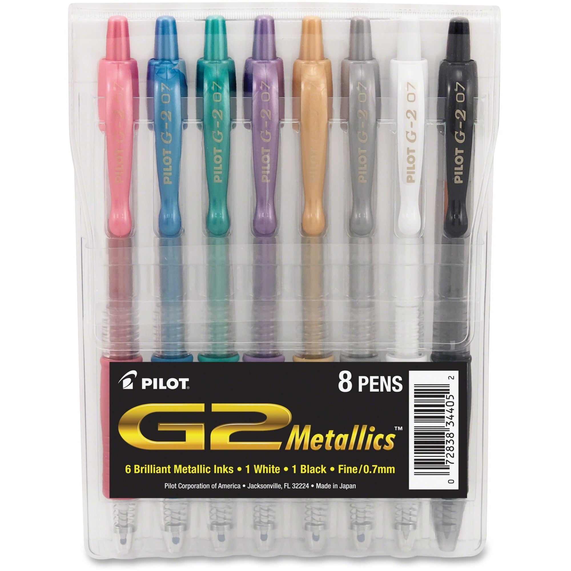 Pilot G2 Metallics .7mm Point Ink Pens - 0.7 mm Fine Pen Point - Retractable - Pink, Blue, Green, Purple Ink - Pigment-based - 8 / Pack