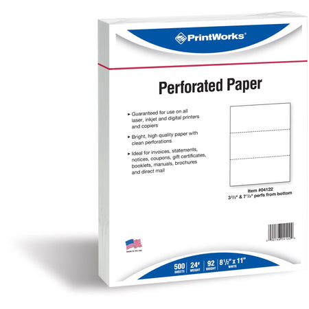 Printworks Perforated Office Paper - Letter - 8 1/2" x 11" - 24 lb Basis Weight - Perforated - White - 500 / Ream