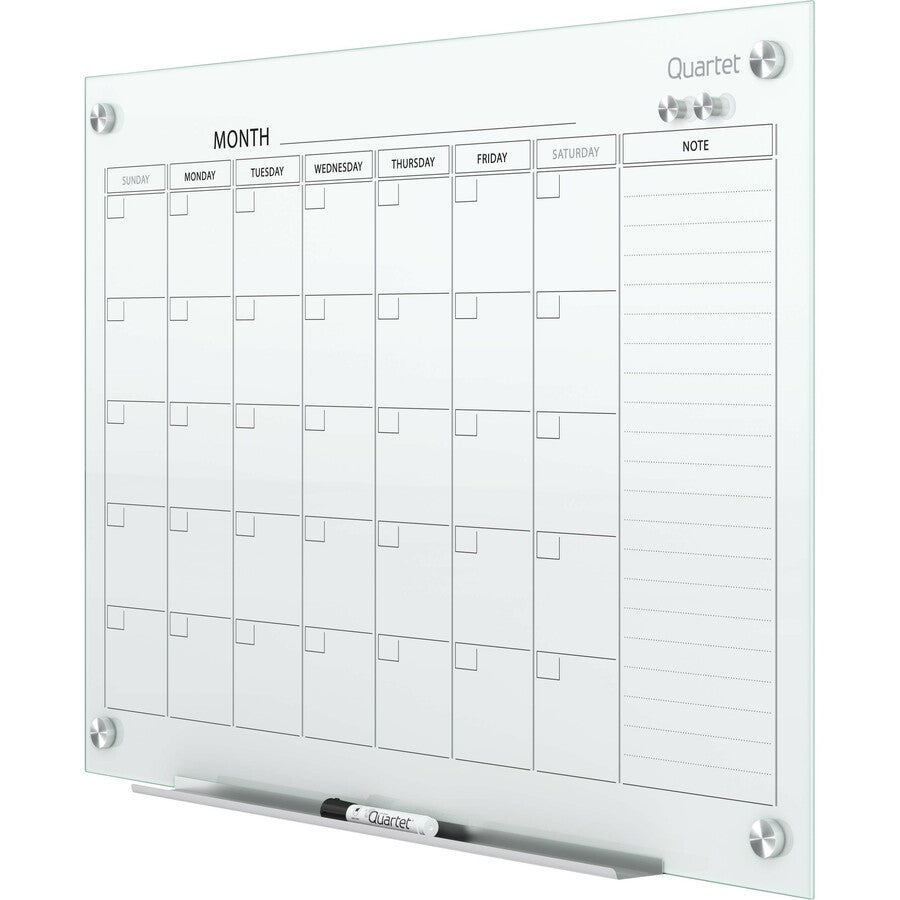 Quartet Infinity Magnetic Glass Dry-Erase Calendar Board - Monthly - 1 Month - White - Tempered Glass - 36" Height x 48" Width - Magnetic, Durable, Stain Resistant, Ghost Resistant, Scratch Resistant, Dent Resistant, Dry Erase Surface, Notes Area - 1 Each