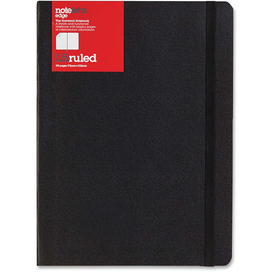 Letts of London L5 Ruled Notebook - Sewn x 9" Width x 6" Length - Black Cover - Elastic Closure, Flexible Cover, Pocket - 1 Each