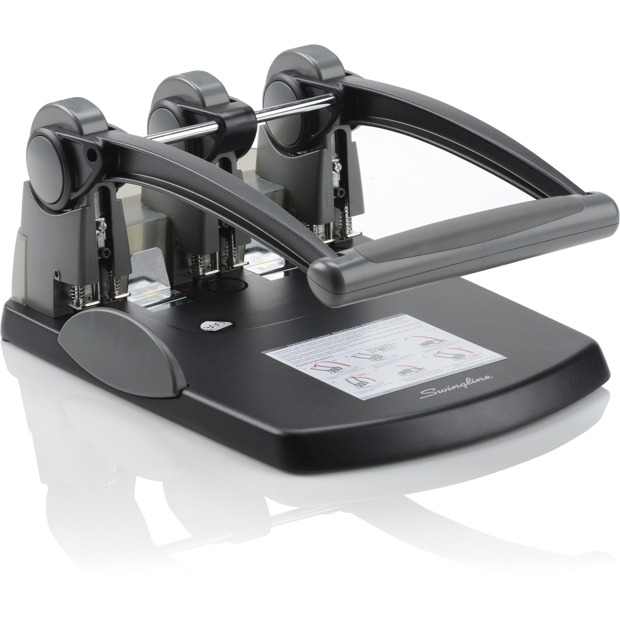 Swingline Extra-High Capacity 3-Hole Punch - Fixed Centers - 3 Punch Head(s) - 300 Sheet - 9/32" Punch Size - Metal - Black, Gray