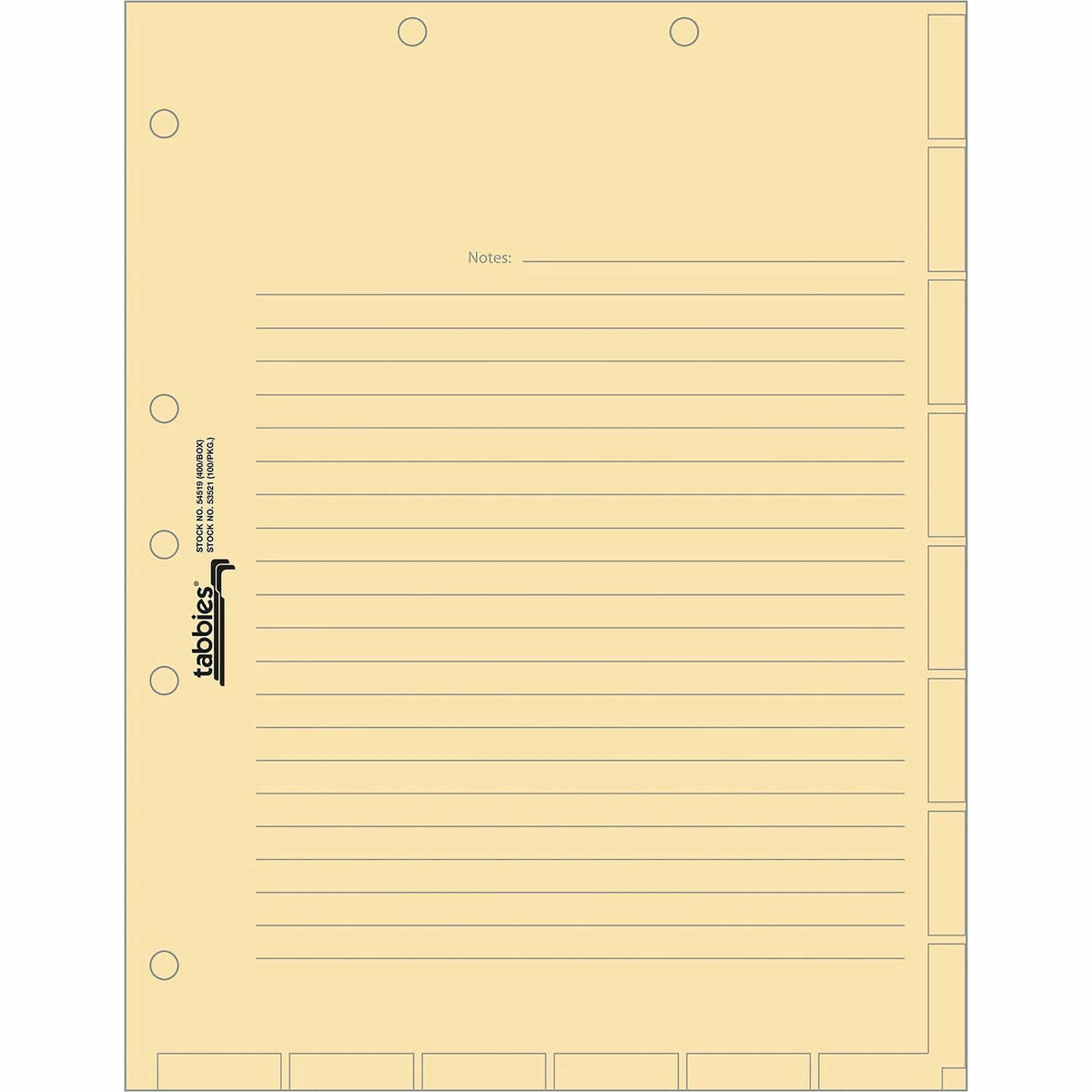 Tabbies 7-hole Manila Chart Divider Sheets - 8.5" Divider Width x 11" Divider Length - 7 Hole Punched - Manila Divider - 400 / Box