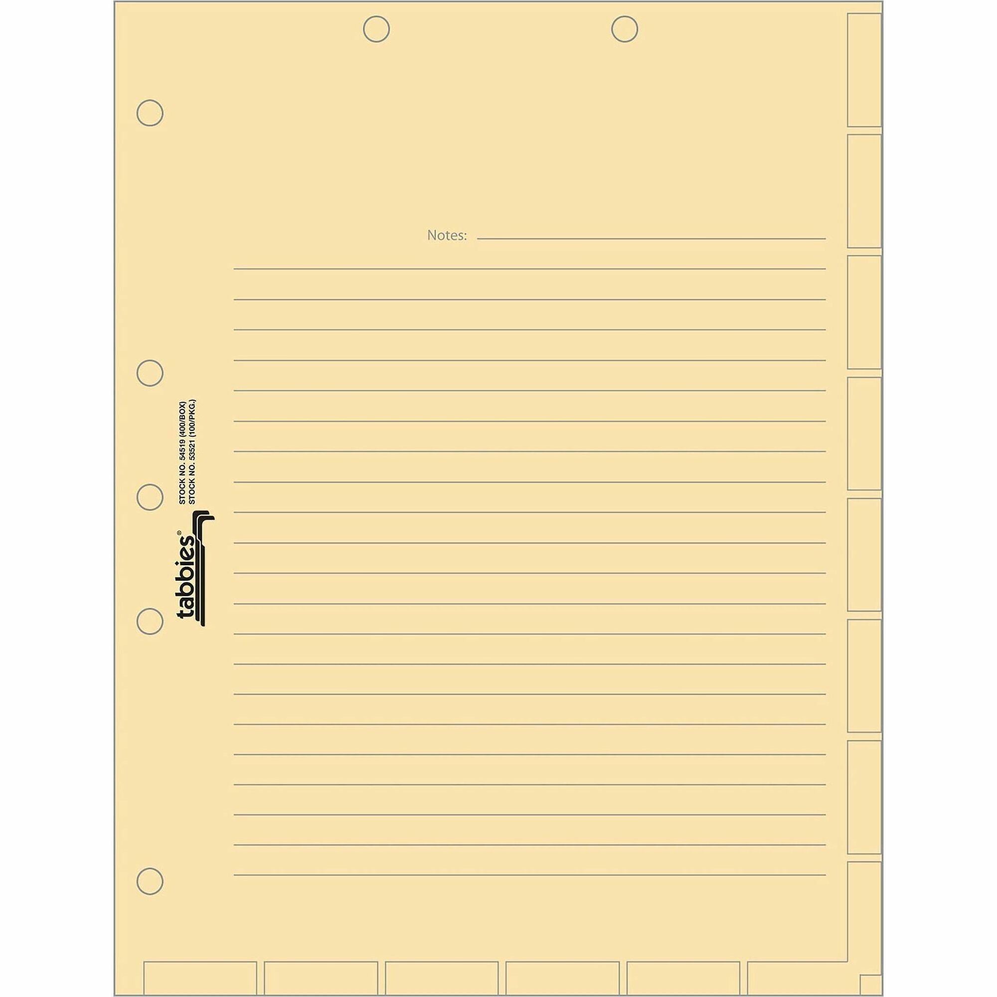 Tabbies 7-hole Manila Chart Divider Sheets - 8.5" Divider Width x 11" Divider Length - 7 Hole Punched - Manila Divider - 400 / Box