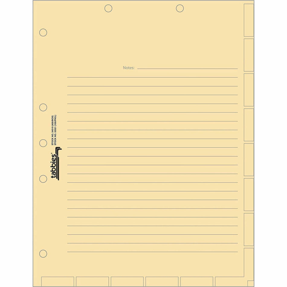 Tabbies 7-hole Manila Chart Divider Sheets - 8.5" Divider Width x 11" Divider Length - 7 Hole Punched - Manila Divider - 400 / Box