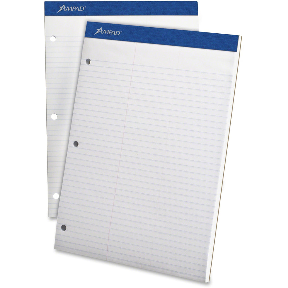 Ampad Double Sheet Writing Pads - 100 Sheets - 15 lb Basis Weight - 8 1/2" x 11 3/4" Sheet Size - 11.75" Height x 8.5" Width x 0.4" Depth - White Paper - Micro Perforated, Easy Tear, Rigid, Chipboard Backing - 1 Pad