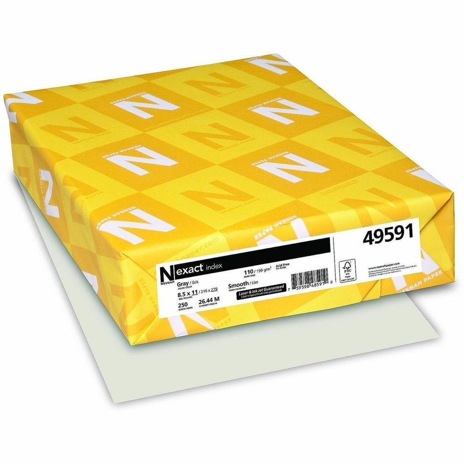 Exact Index Paper - Gray - Letter - 8 1/2" x 11" - 110 lb Basis Weight - Acid-free - Gray - 250 / Pack