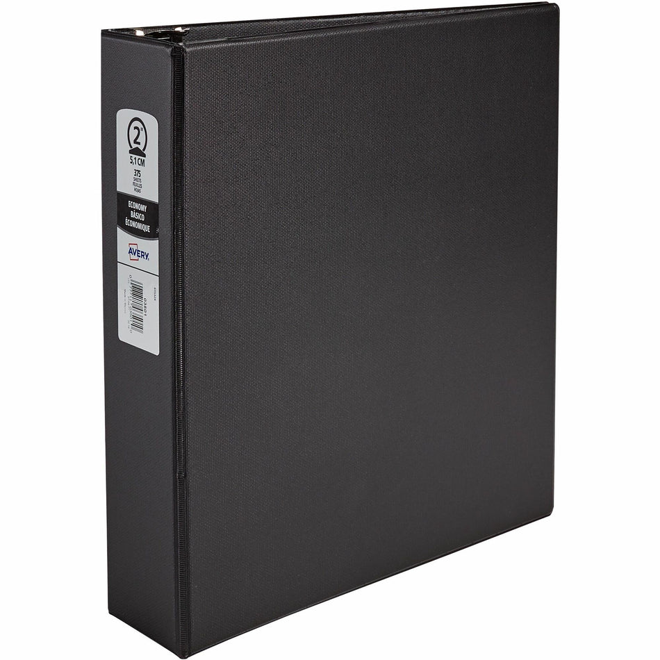 Avery®Economy Binder - 2" Binder Capacity - Letter - 8 1/2" x 11" Sheet Size - 375 Sheet Capacity - 3 Ring(s) - Fastener(s): Round Ring - Pocket(s): 2, Internal - Vinyl - Black - Recycled - Non Locking Mechanism - 1 Each