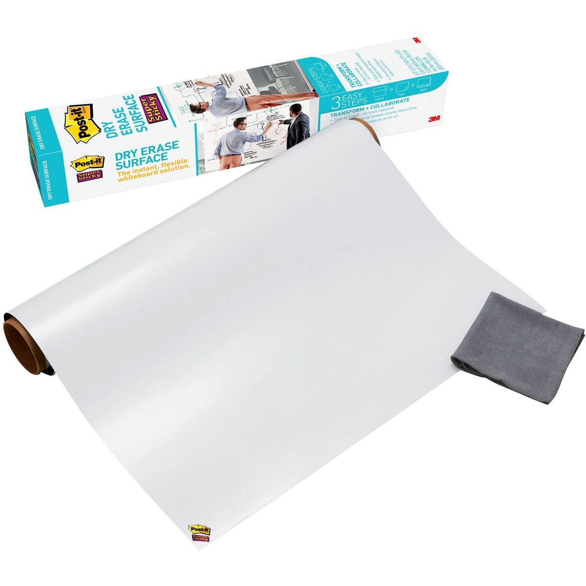 Post-it® Self-Stick Dry-Erase Film Surface - White Surface - 24" (2 ft) Width x 36" (3 ft) Length - White Film - Rectangle - Flexible, Stain Resistant, Self-stick - 1 / Pack