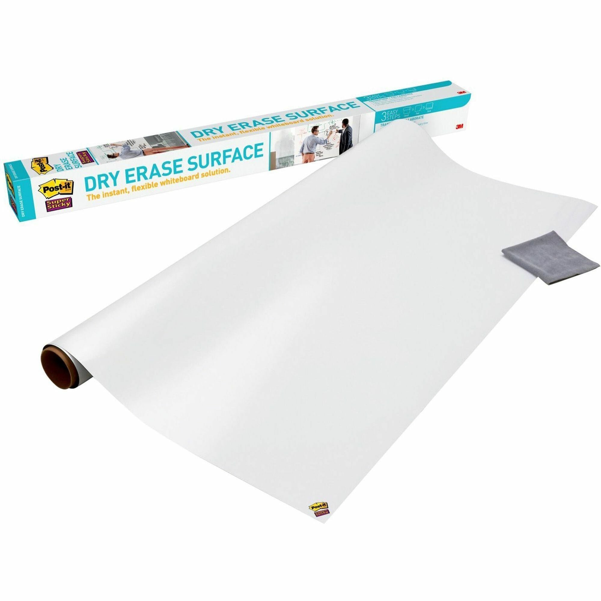 Post-it® Self-Stick Dry-Erase Film Surface - 48" (4 ft) Width x 72" (6 ft) Length - White Film - Rectangle - Flexible, Stain Resistant, Self-stick - 1 / Pack