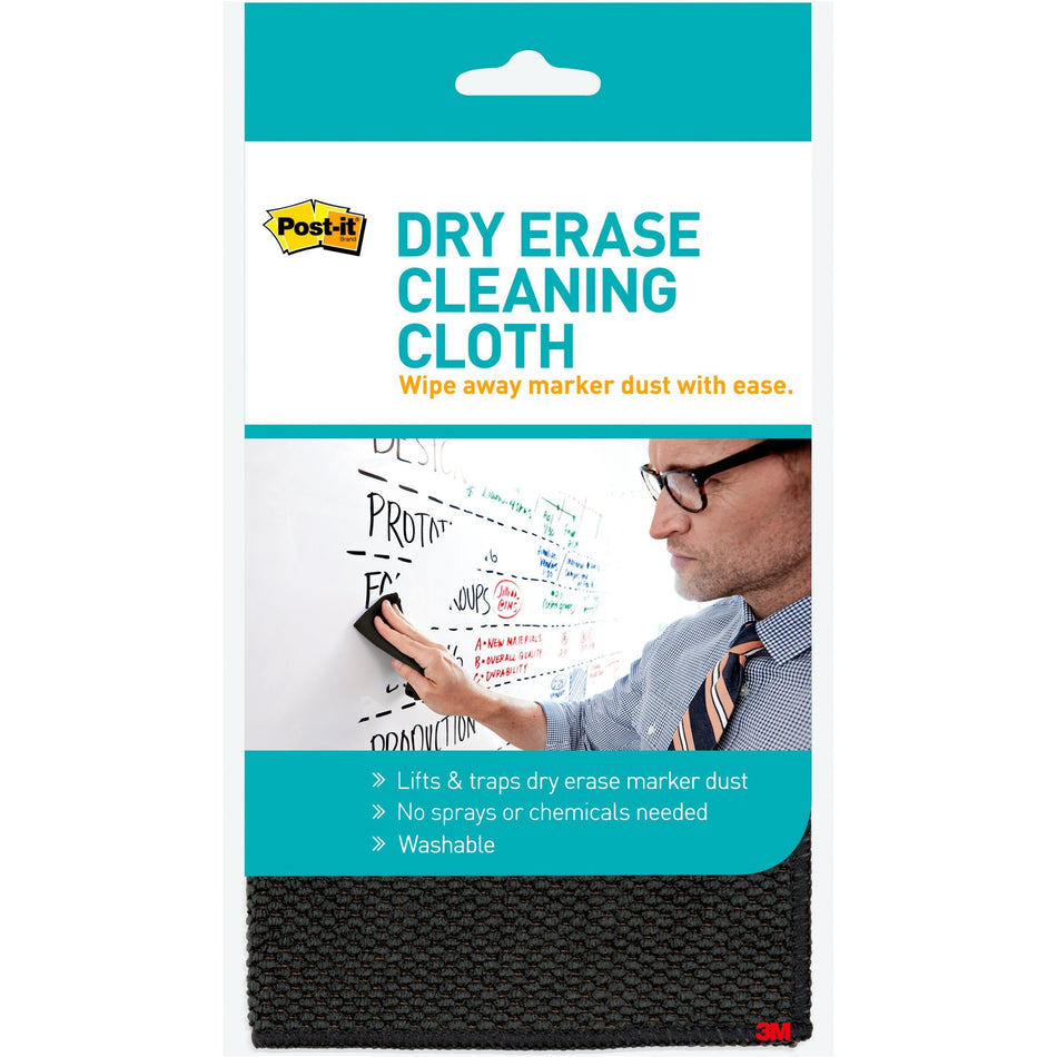 Post-it® Dry-Erase Cleaning Cloth - 10.60" Width x 10.60" Length - Used as Dust Remover, Mark Remover - Washable - Black - 1 Each