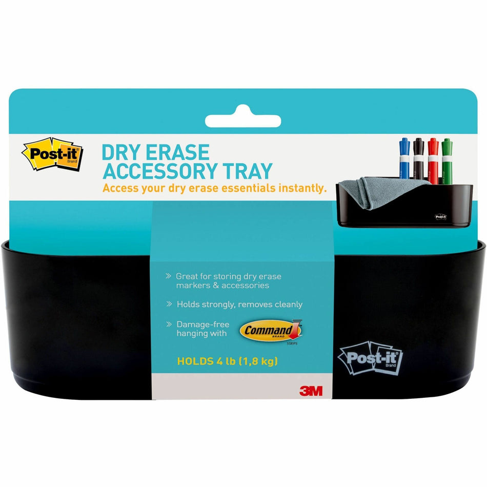 Post-it® Dry-Erase Accessory Tray - 5.2" Height x 8.4" Width x 3" Depth - Plastic - Black - 1 Each