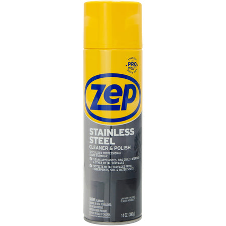 Zep Stainless Steel Polish - For Stainless Steel, Aluminum, Countertop, Appliance, Kitchen - 14 fl oz (0.4 quart) - Recommended For: Fingerprint Remover, Grease Remover - Rust Resistant, Corrosion Resistant - Chrome, Black - 1 Each