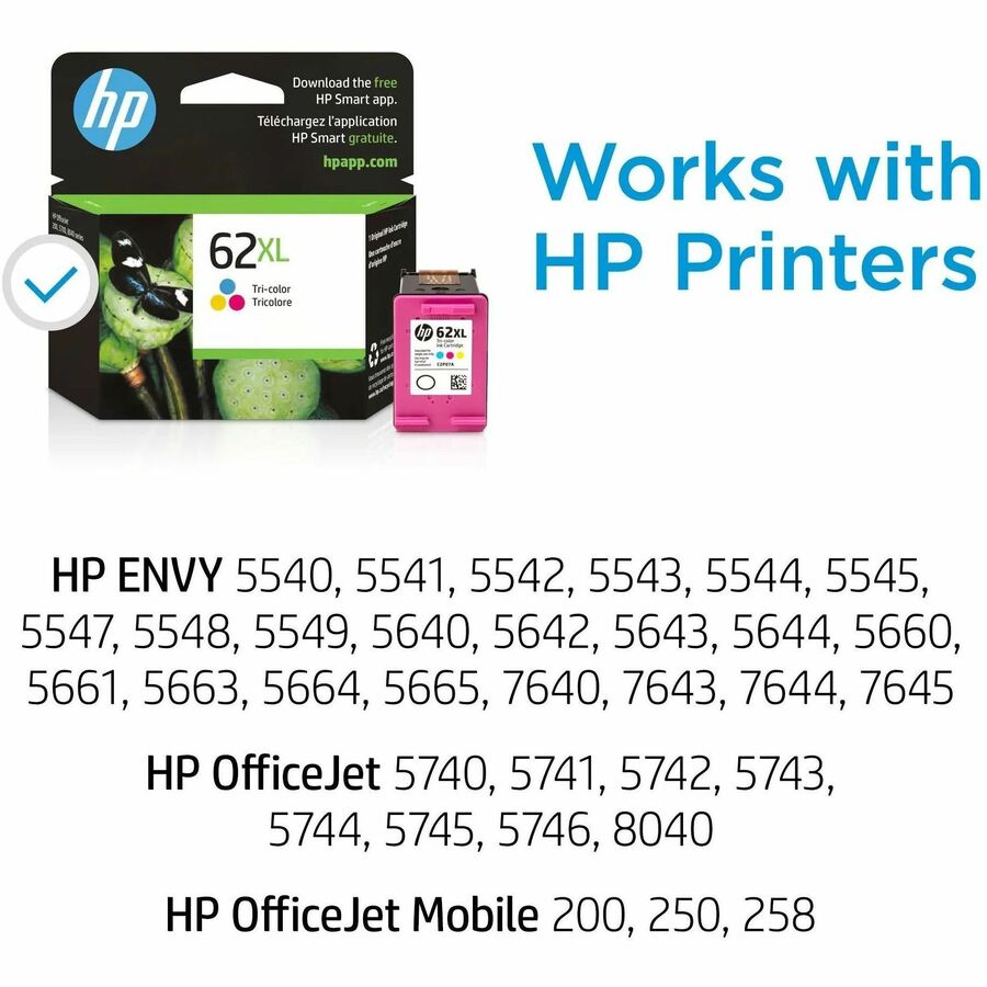 HP 62XL (C2P07AN) Original High Yield Inkjet Ink Cartridge - Cyan, Magenta, Yellow - 1 Each - Alternate-Image6