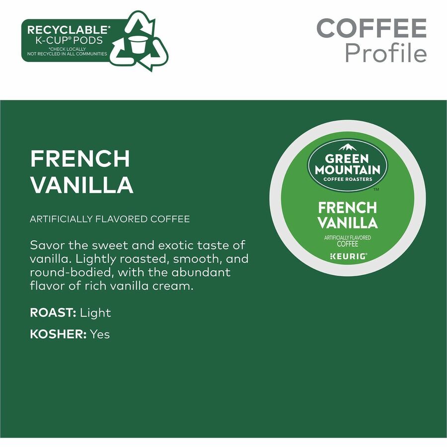 Green Mountain Coffee Roasters® K-Cup French Vanilla Coffee - Compatible with Keurig Brewer - Regular - Light - K-Cup - 24/Box - 4 / Carton